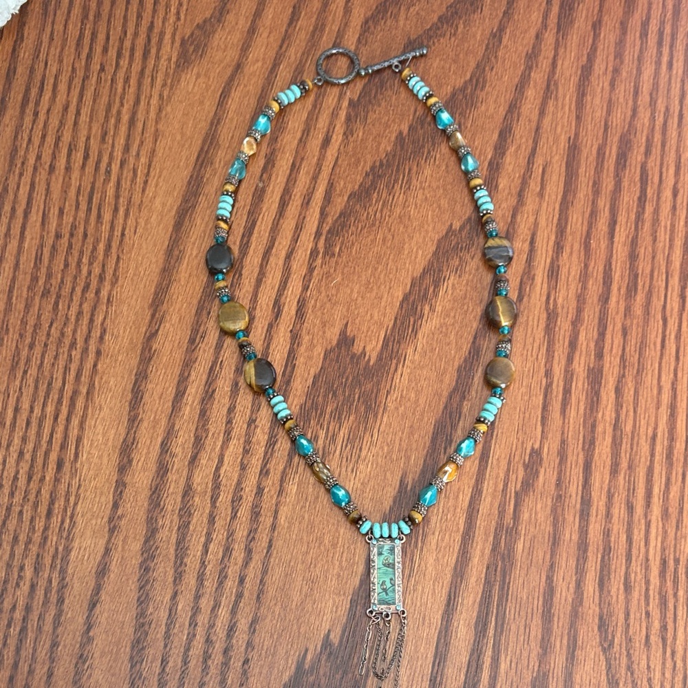 Turquoise & Brown Beaded Pendant Necklace - Women Jewelry